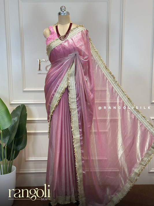 Blush Pink Designer Organza Saree With Lace Border & Shimmer Finish - Post 883