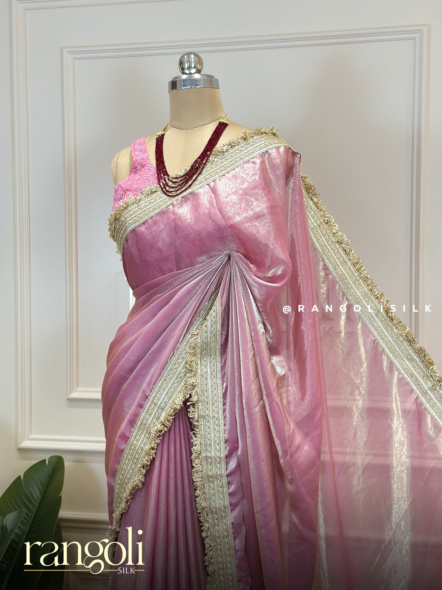 Blush Pink Designer Organza Saree With Lace Border & Shimmer Finish - Post 883