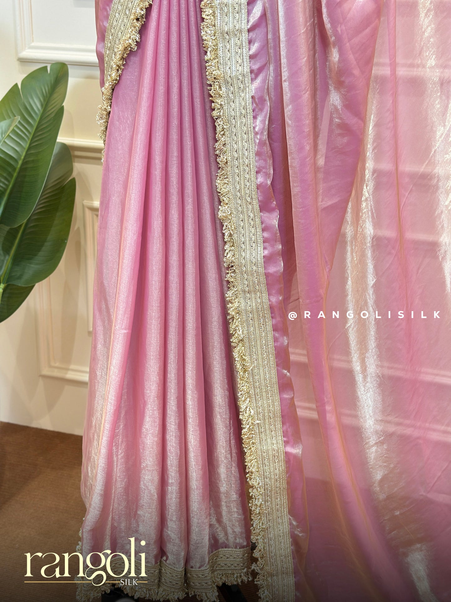 Blush Pink Designer Organza Saree With Lace Border & Shimmer Finish - Post 883