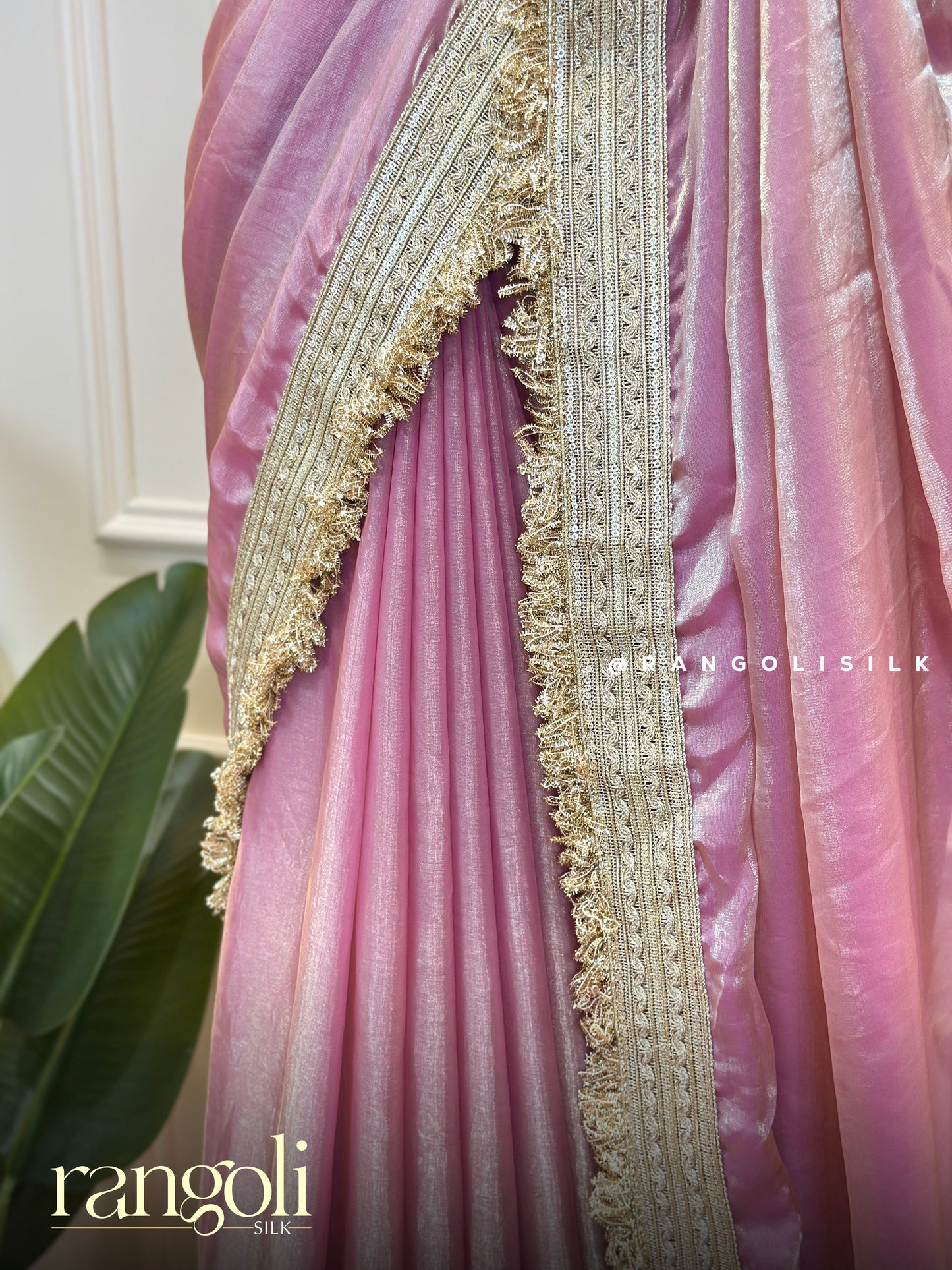 Blush Pink Designer Organza Saree With Lace Border & Shimmer Finish - Post 883