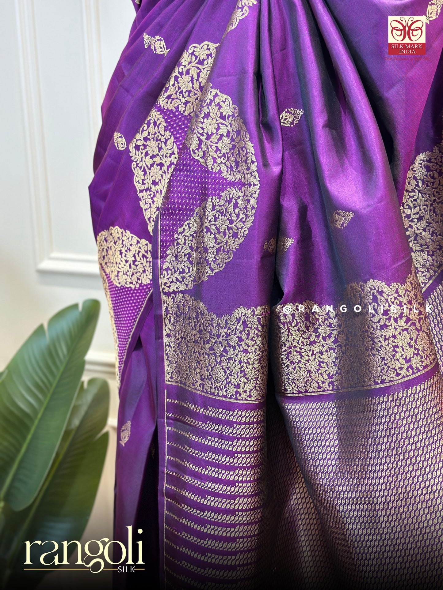 Pure Kanjivaram Silk Saree in Royal Purple with Antique Gold Zari Weaving - Post 876