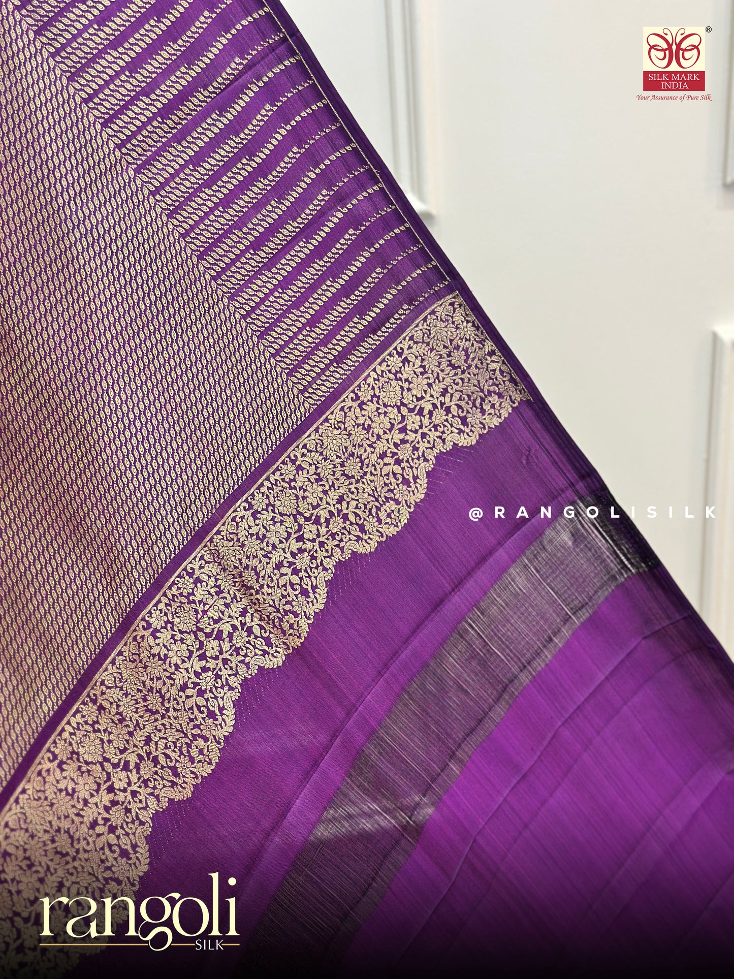 Pure Kanjivaram Silk Saree in Royal Purple with Antique Gold Zari Weaving - Post 876