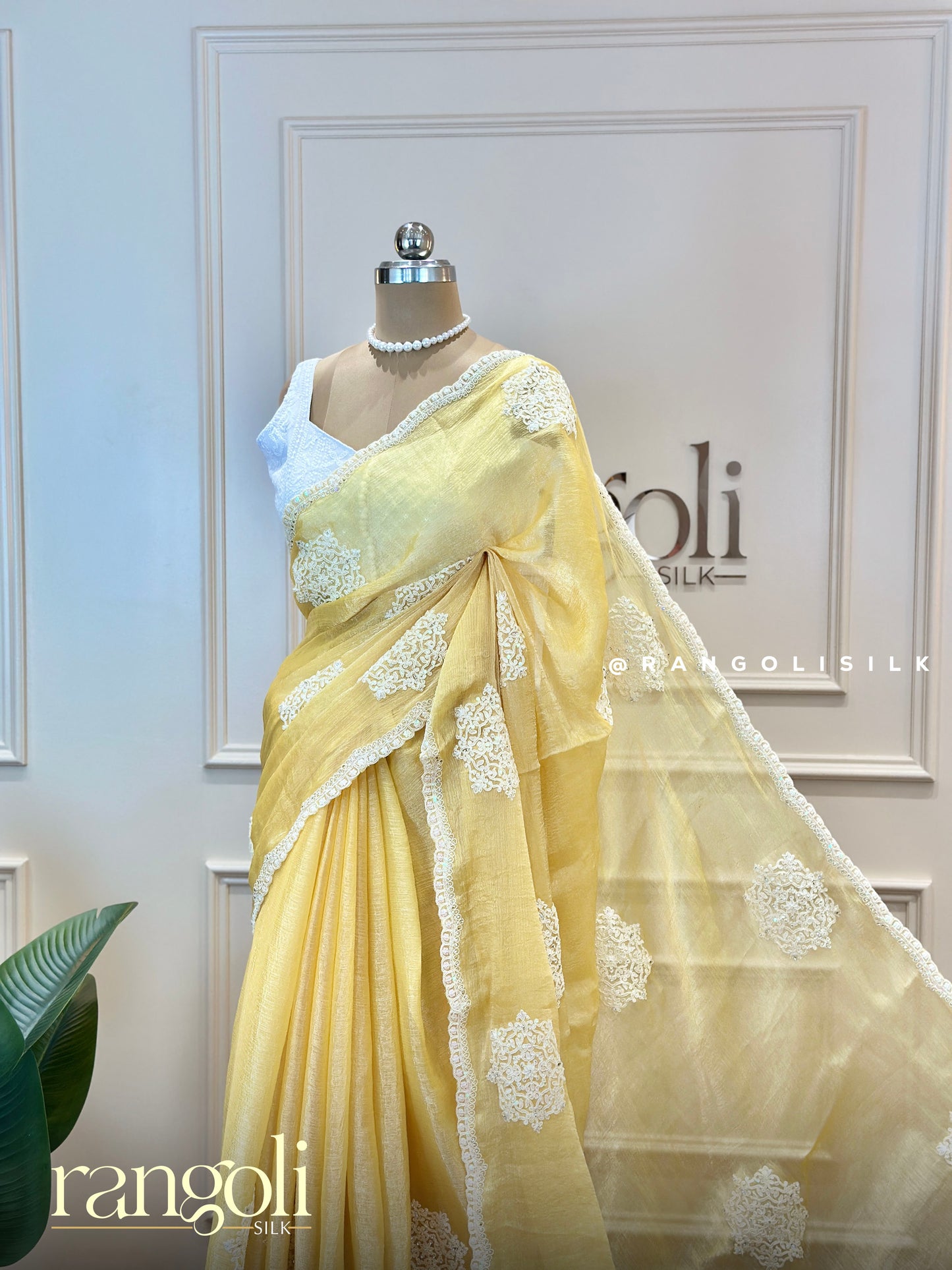 Floral Embroidered Yellow Chiffon Fancy Saree – Elegant Partywear Lightweight Saree - Post 592