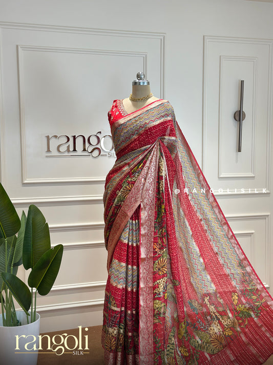 Multicolor Chiffon Banaras Saree - Post 370