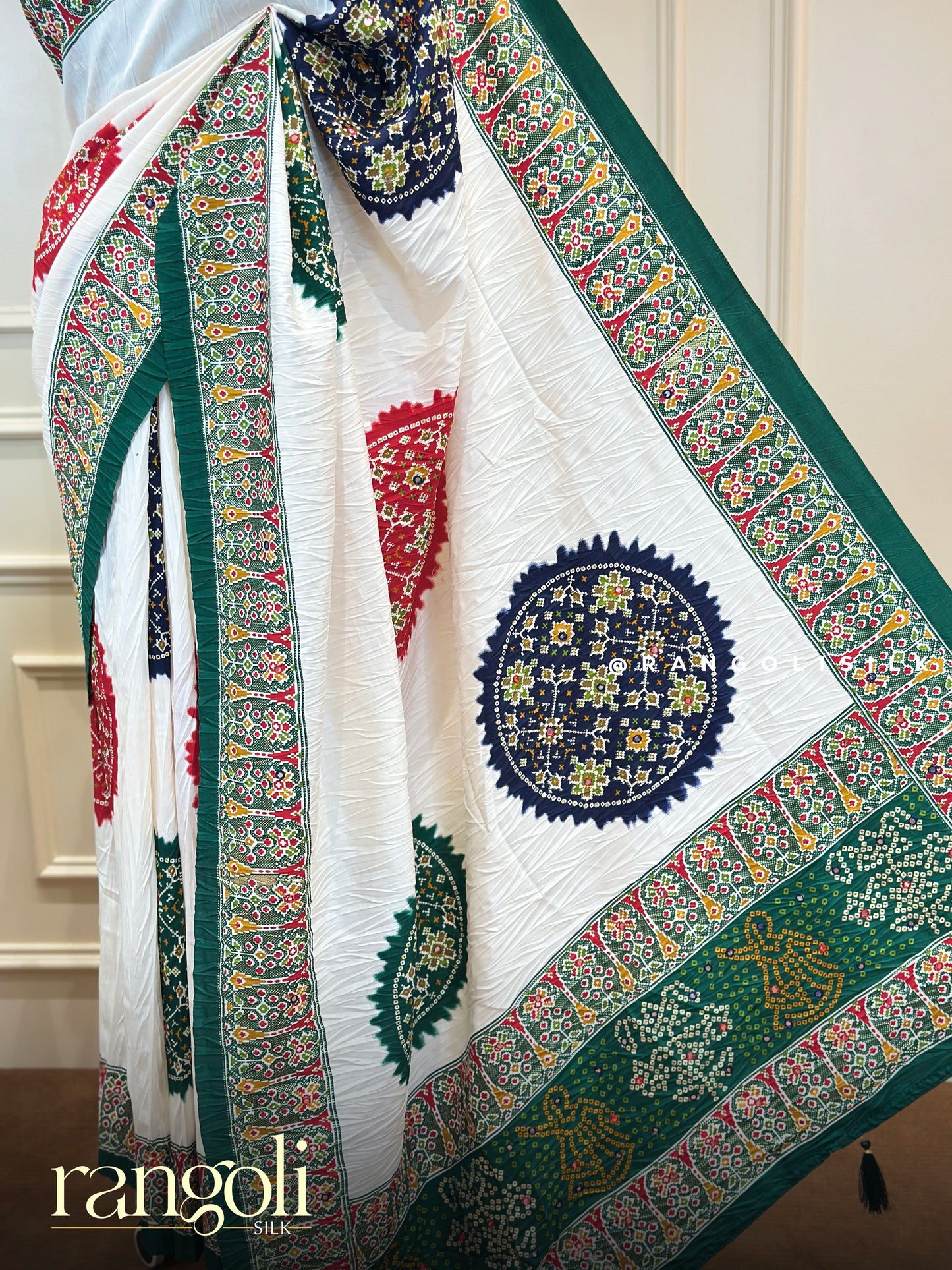 Crushed Cotton Silk Saree with Multicolour Accents - Post 763