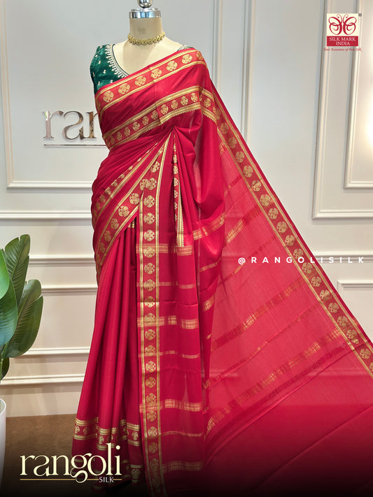 Elegant Pure Mysore Silk Saree with Gandaberunda Design - Post 879