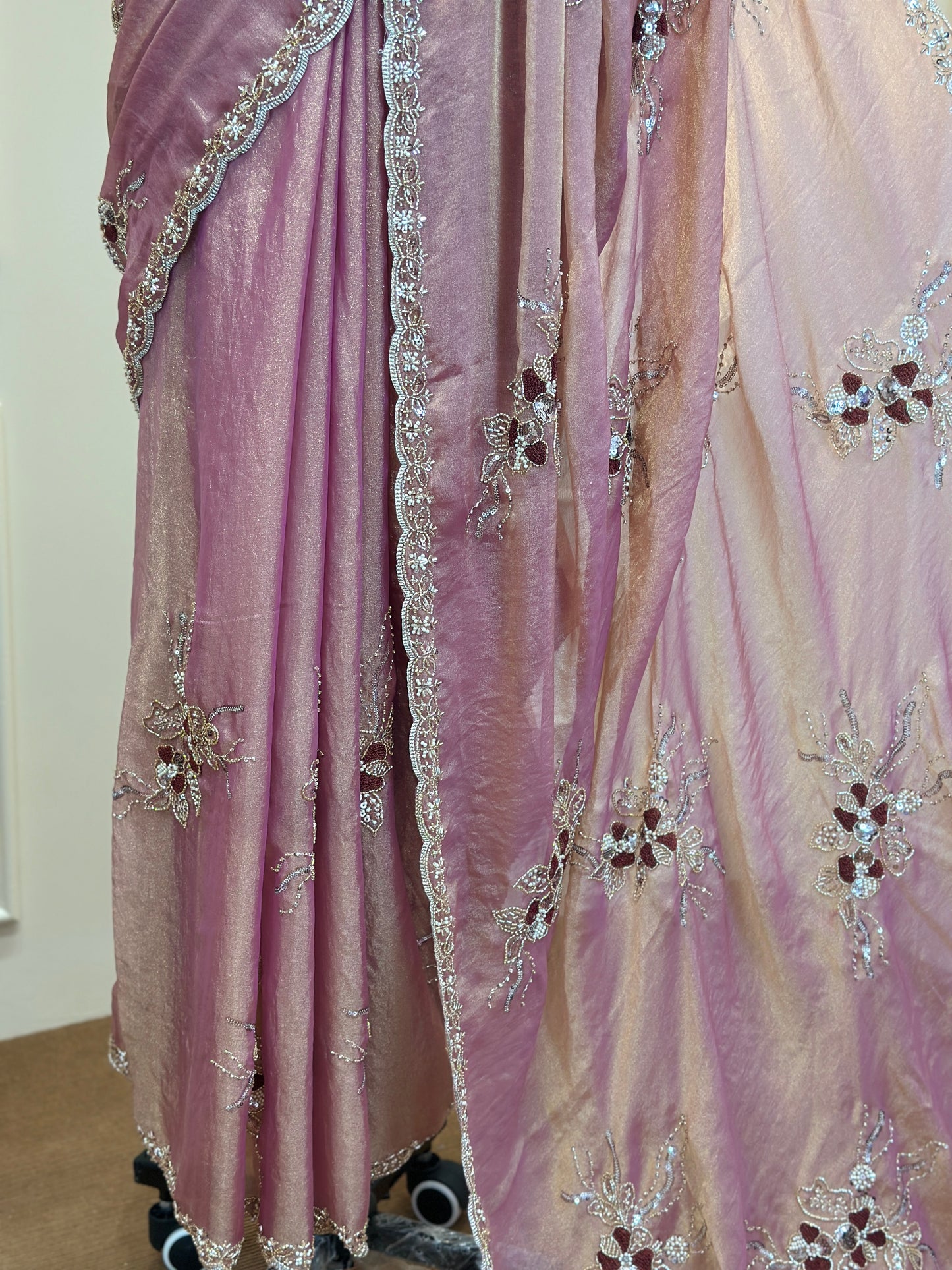 Dusty Mauve & Blush Pink Organza Designer Saree with Sequin Work - Post 767