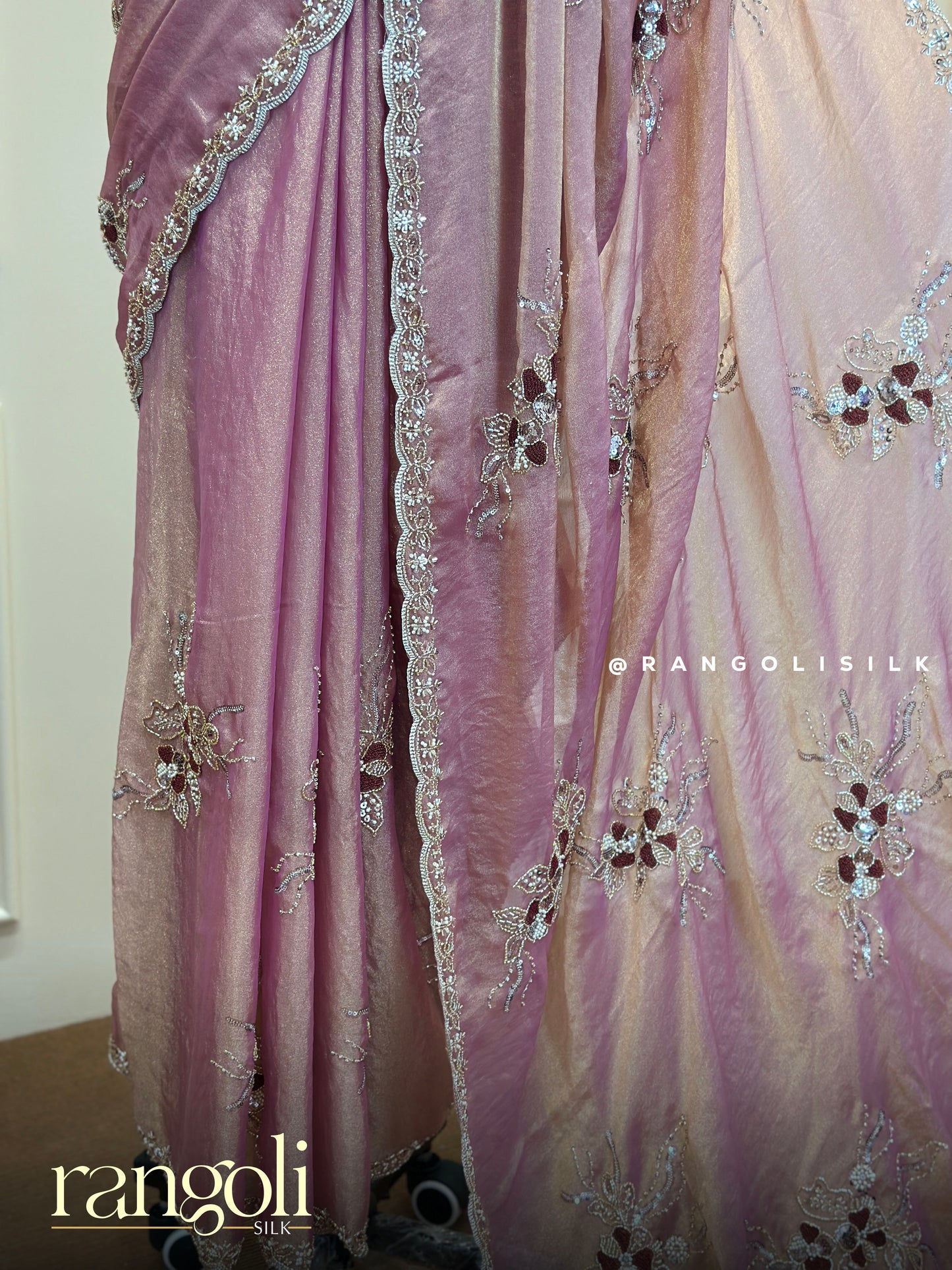 Dusty Mauve & Blush Pink Organza Designer Saree with Sequin Work - Post 767