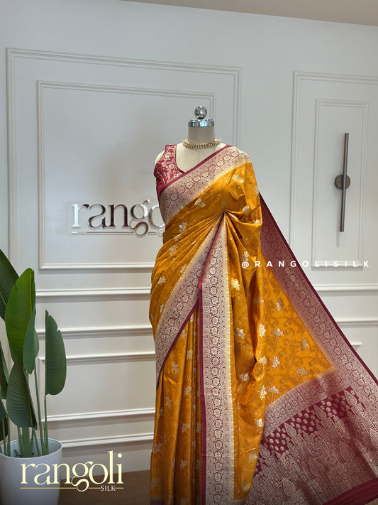 Banaras Saree with Bold Colours and Rich Floral Pallu - Post 378