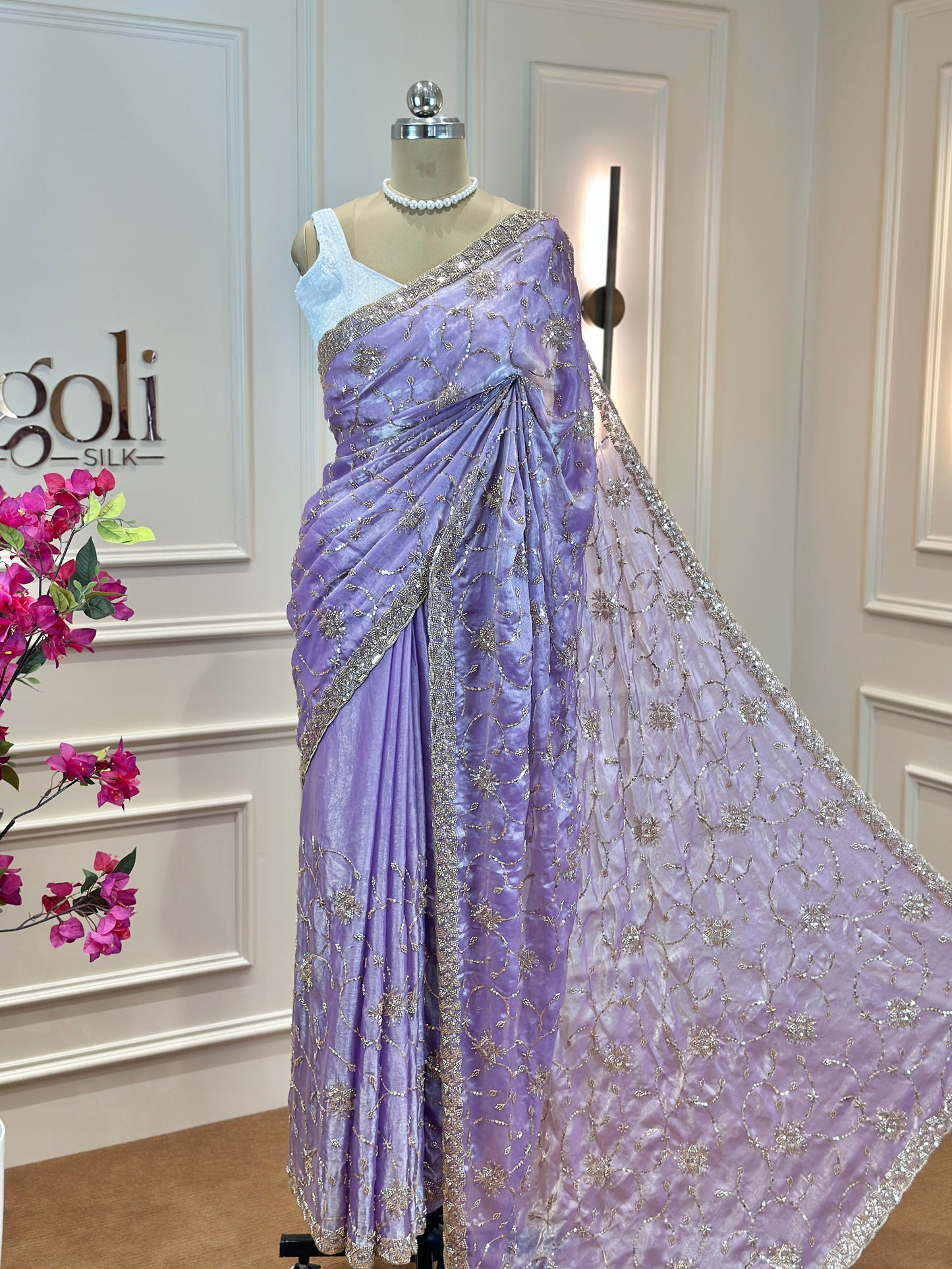 Designer Soft Organza Saree in Lavender with Embellished Border  - Post 771