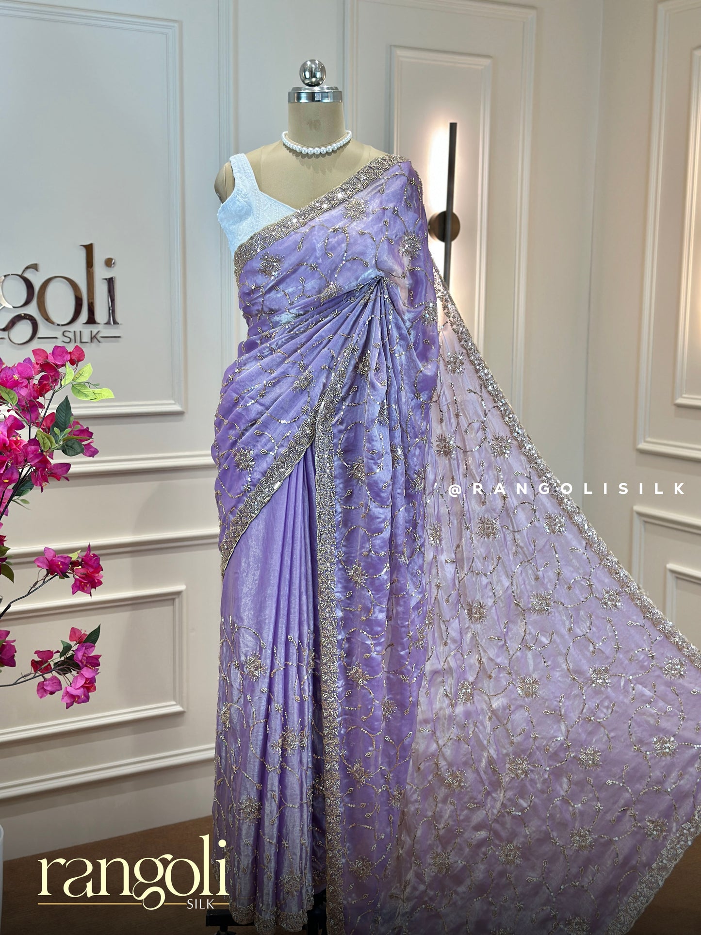 Designer Soft Organza Saree in Lavender with Embellished Border  - Post 771