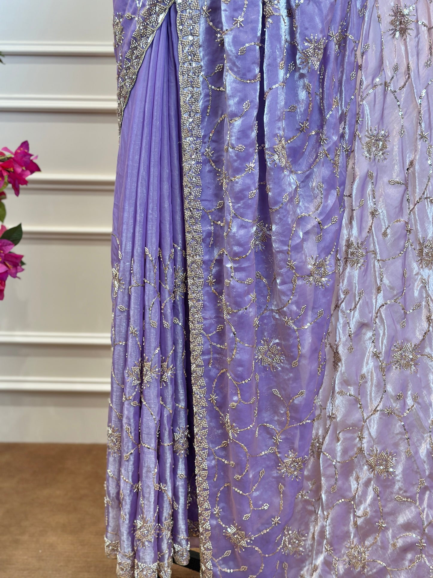 Designer Soft Organza Saree in Lavender with Embellished Border  - Post 771