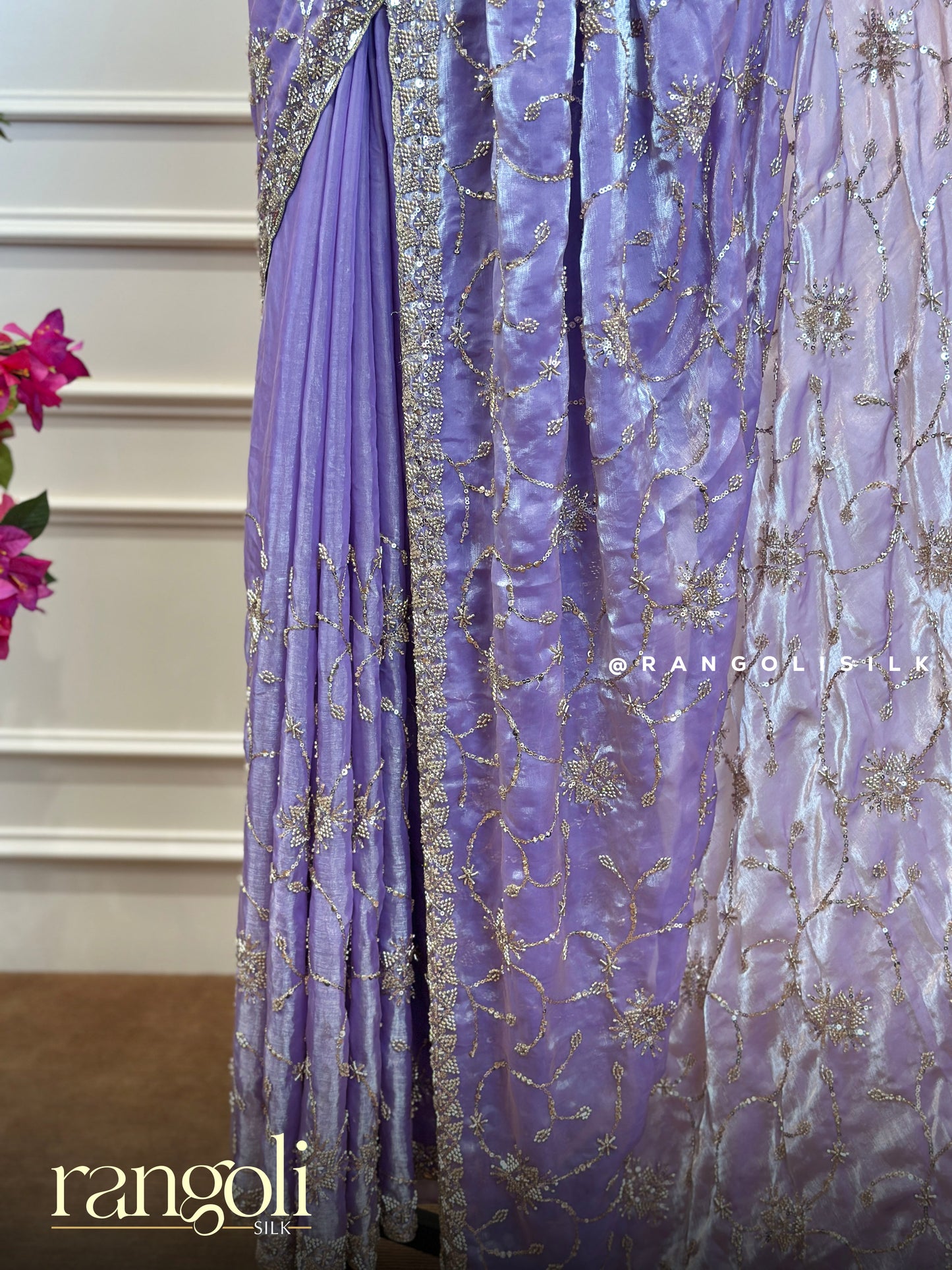 Designer Soft Organza Saree in Lavender with Embellished Border  - Post 771
