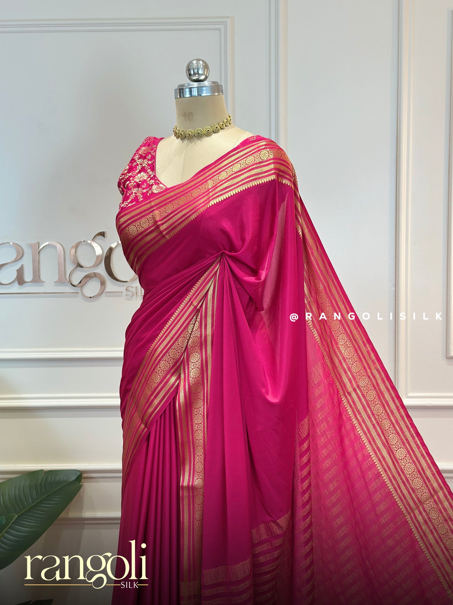 Semi Mysore Silk Crepe Saree With Rich Zari Border & Striped Pallu - Post 884