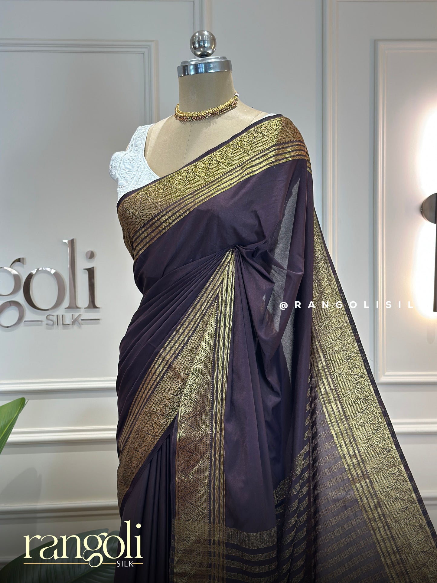 Semi Mysore Silk Crepe Saree With Rich Zari Border & Striped Pallu - Post 884