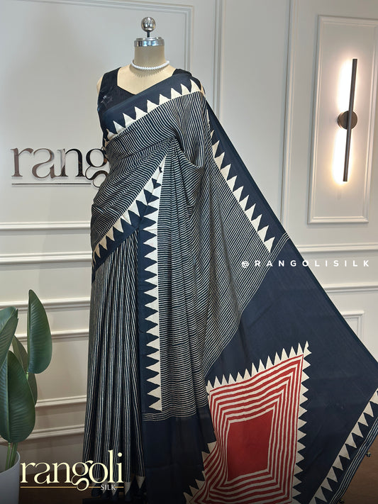 Semi Modal Silk Saree with Ajrakh Prints - Post 766