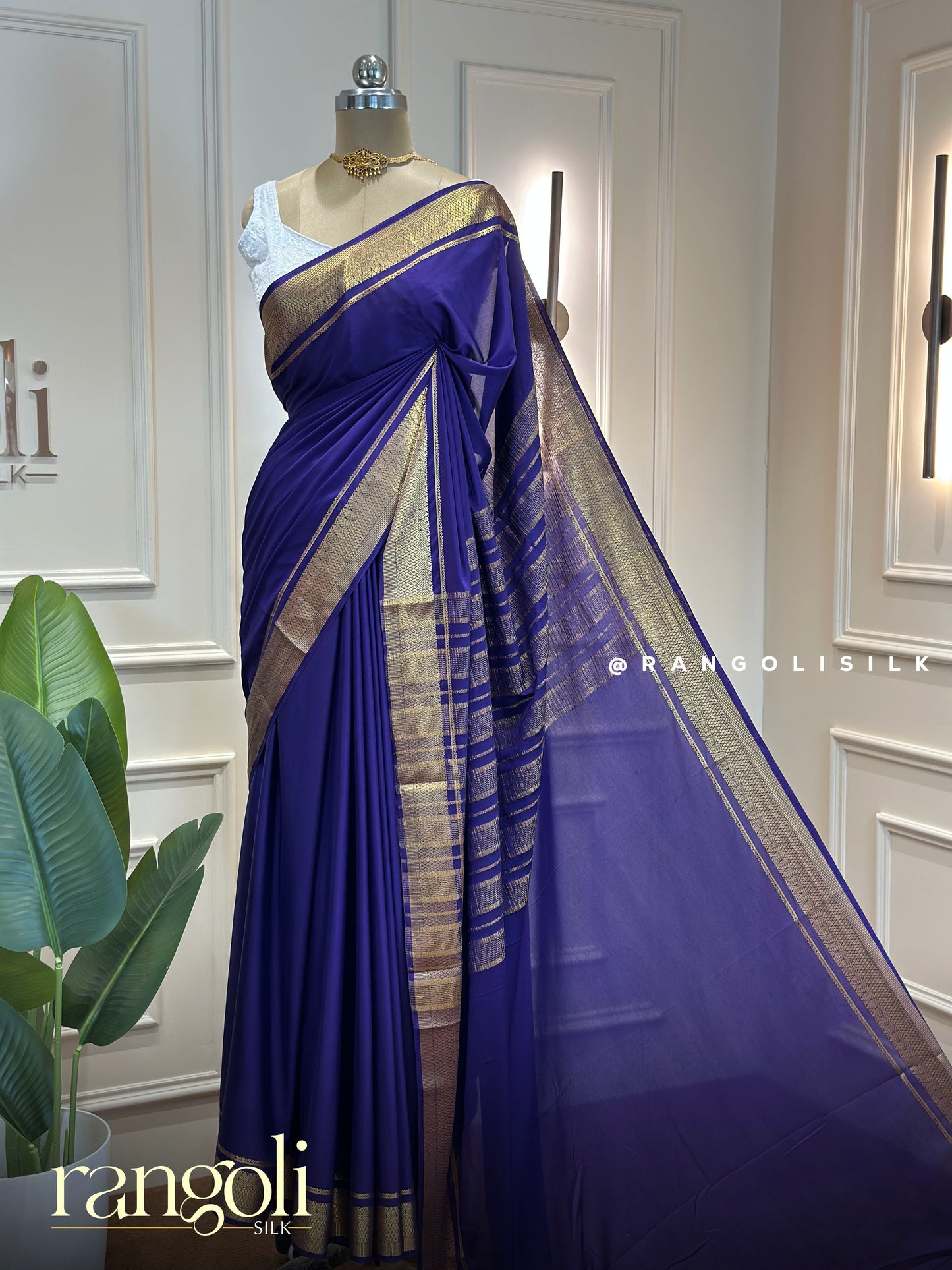 Semi Mysore Silk Crepe Saree With Rich Zari Border & Striped Pallu - Post 884