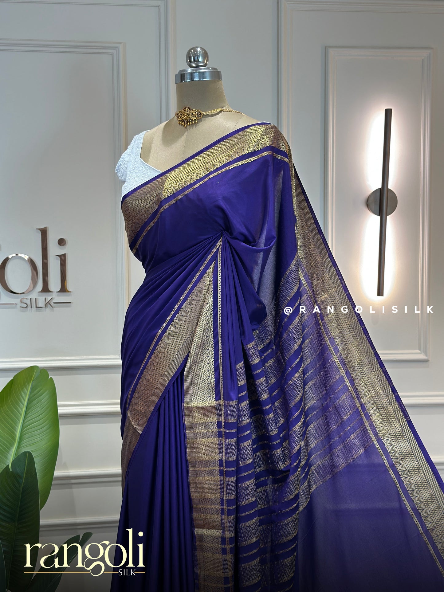 Semi Mysore Silk Crepe Saree With Rich Zari Border & Striped Pallu - Post 884