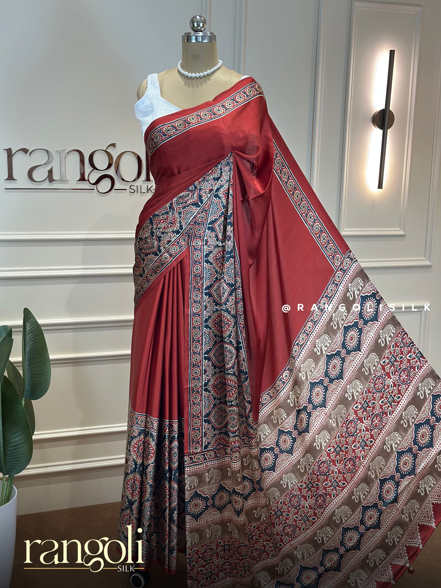 Semi Modal Silk Saree with Ajrakh Prints - Post 766