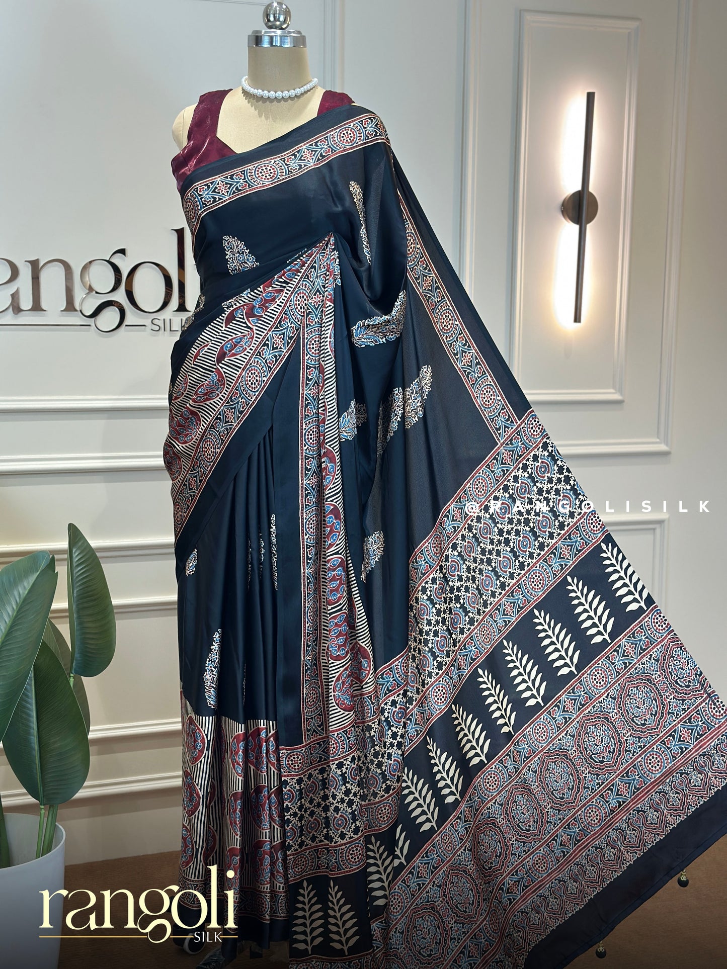 Semi Modal Silk Saree with Ajrakh Prints - Post 766