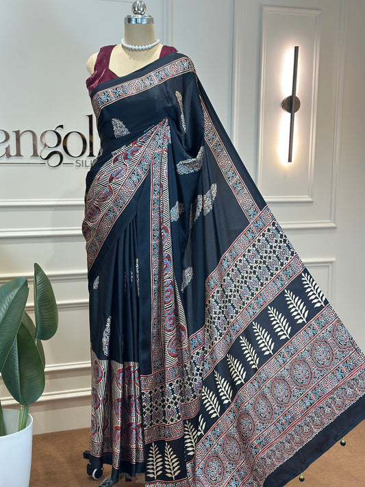 Semi Modal Silk Saree with Ajrakh Prints - Post 766