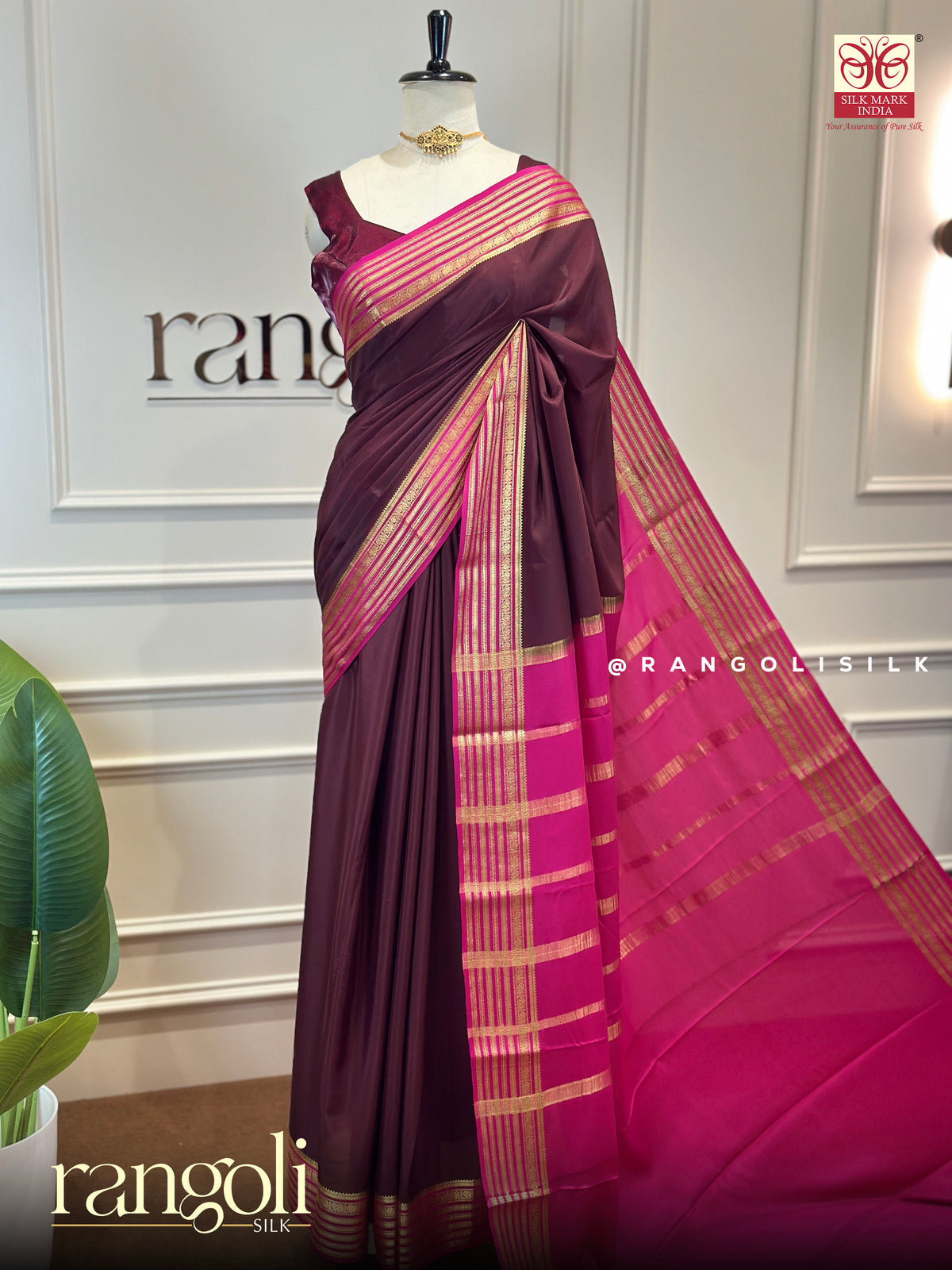Pure Mysore Crepe Silk Sarees with Contrast Border - Silk Mark Certified - Post 1004