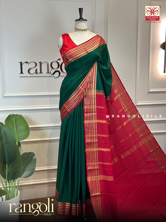 Pure Mysore Crepe Silk Sarees with Contrast Border - Silk Mark Certified - Post 1004