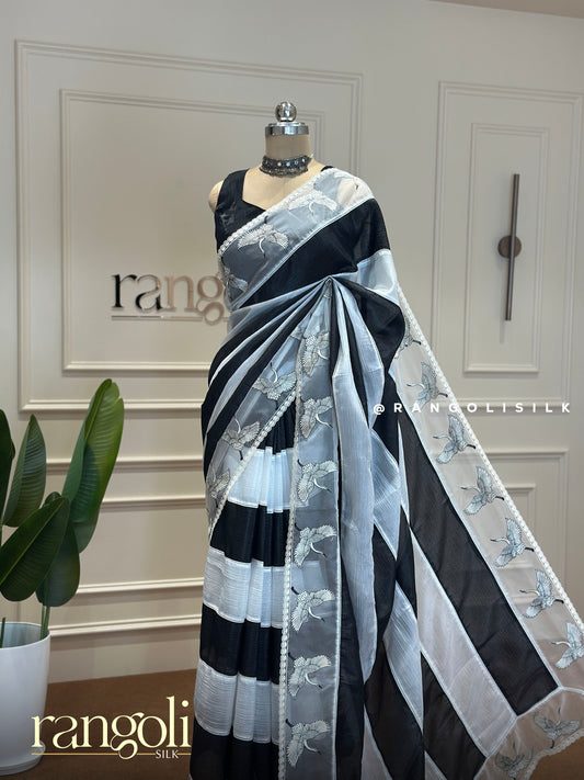 Designer Organza Saree with Delicate Bird Motifs Border - Post 373