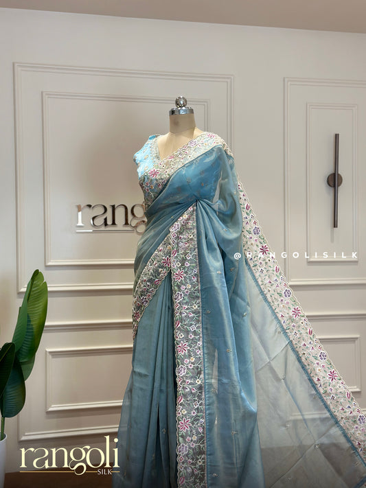 Pastel Designer Saree in Organza Fabric - Post 375