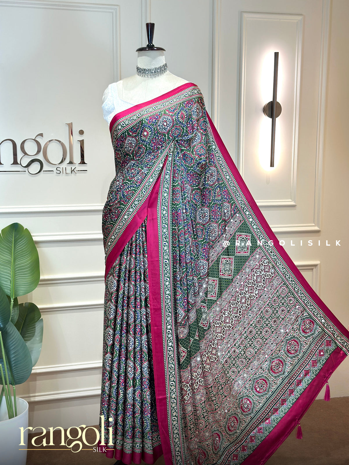 Ajrakh Modal Silk Sarees Featuring Traditional Prints and Mirror Details - Post 1006