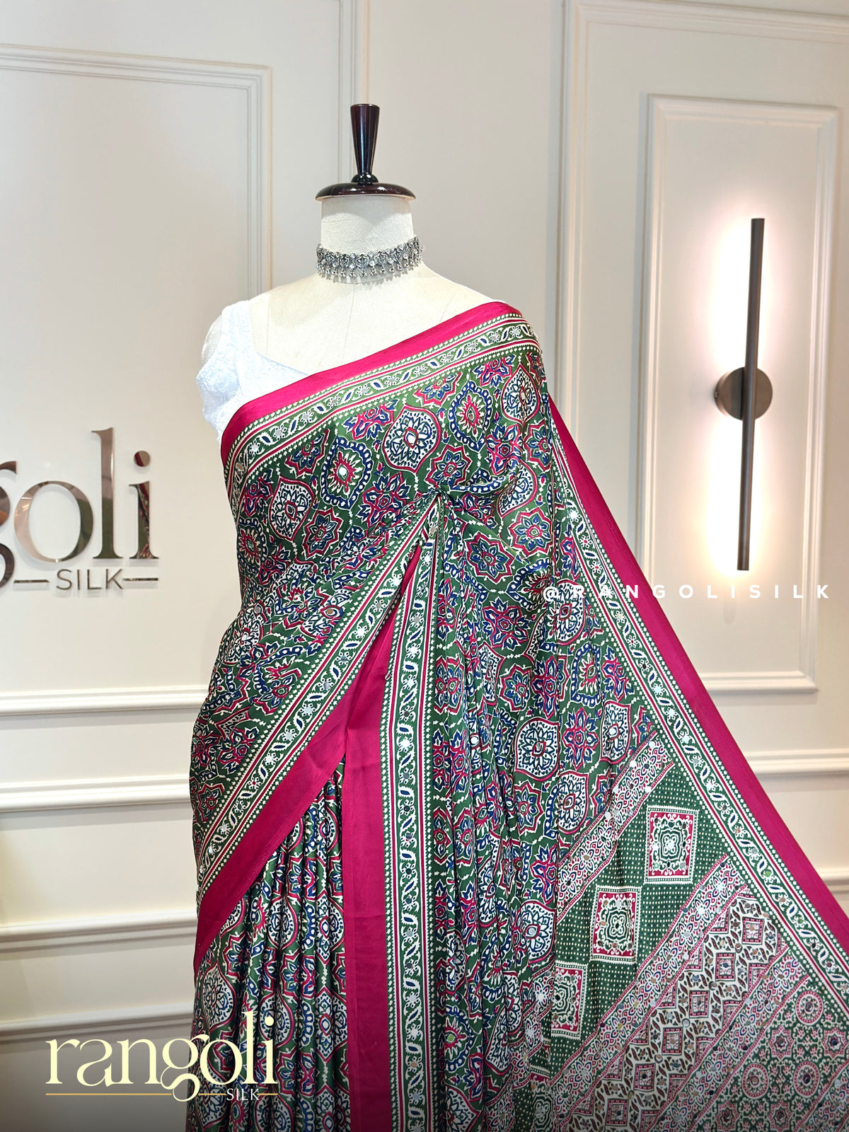 Ajrakh Modal Silk Sarees Featuring Traditional Prints and Mirror Details - Post 1006