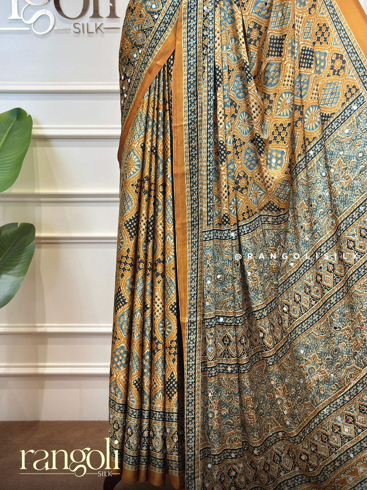 Ajrakh Modal Silk Sarees Featuring Traditional Prints and Mirror Details - Post 1006