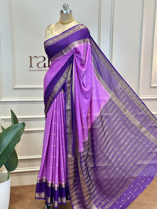 Semi Mysore Silk Crepe Saree with Rich Zari Border - Post 769