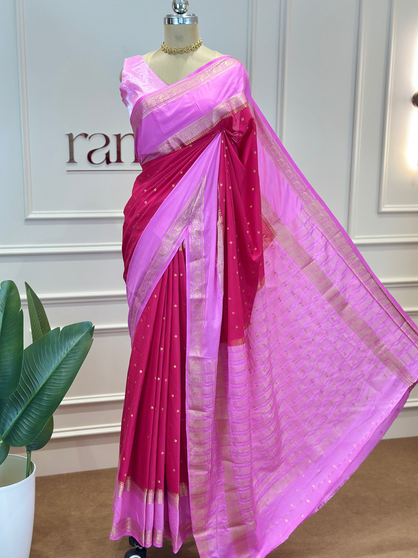 Semi Mysore Silk Crepe Saree with Rich Zari Border - Post 769