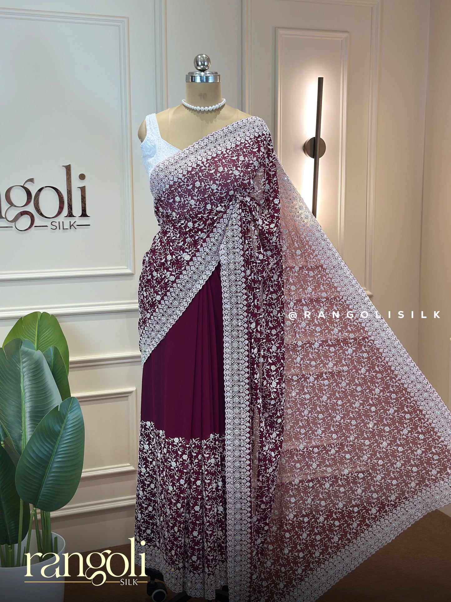 Elegant Designer Saree with Floral Vine Embroidery - Post 899