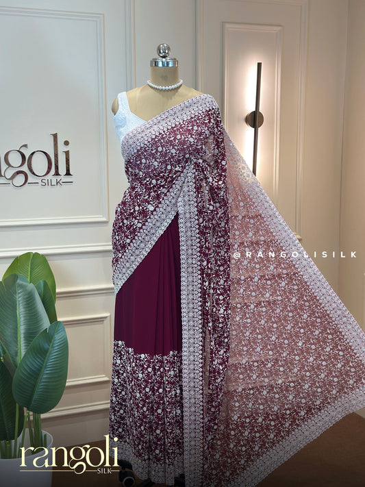 Elegant Designer Saree with Floral Vine Embroidery - Post 899