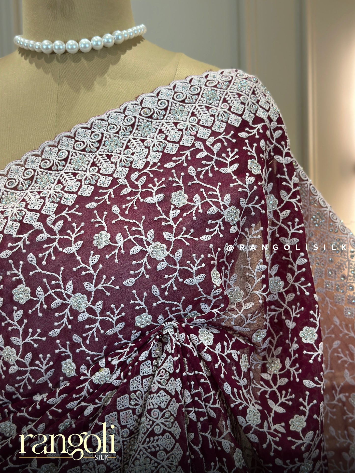 Elegant Designer Saree with Floral Vine Embroidery - Post 899