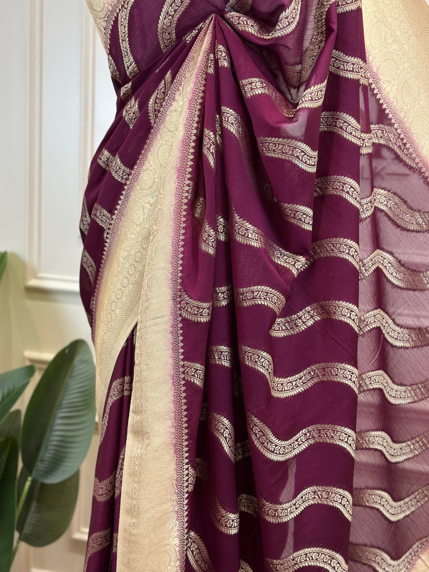 Banarasi Chiffon Georgette Saree with Zari Woven Border - Post 773