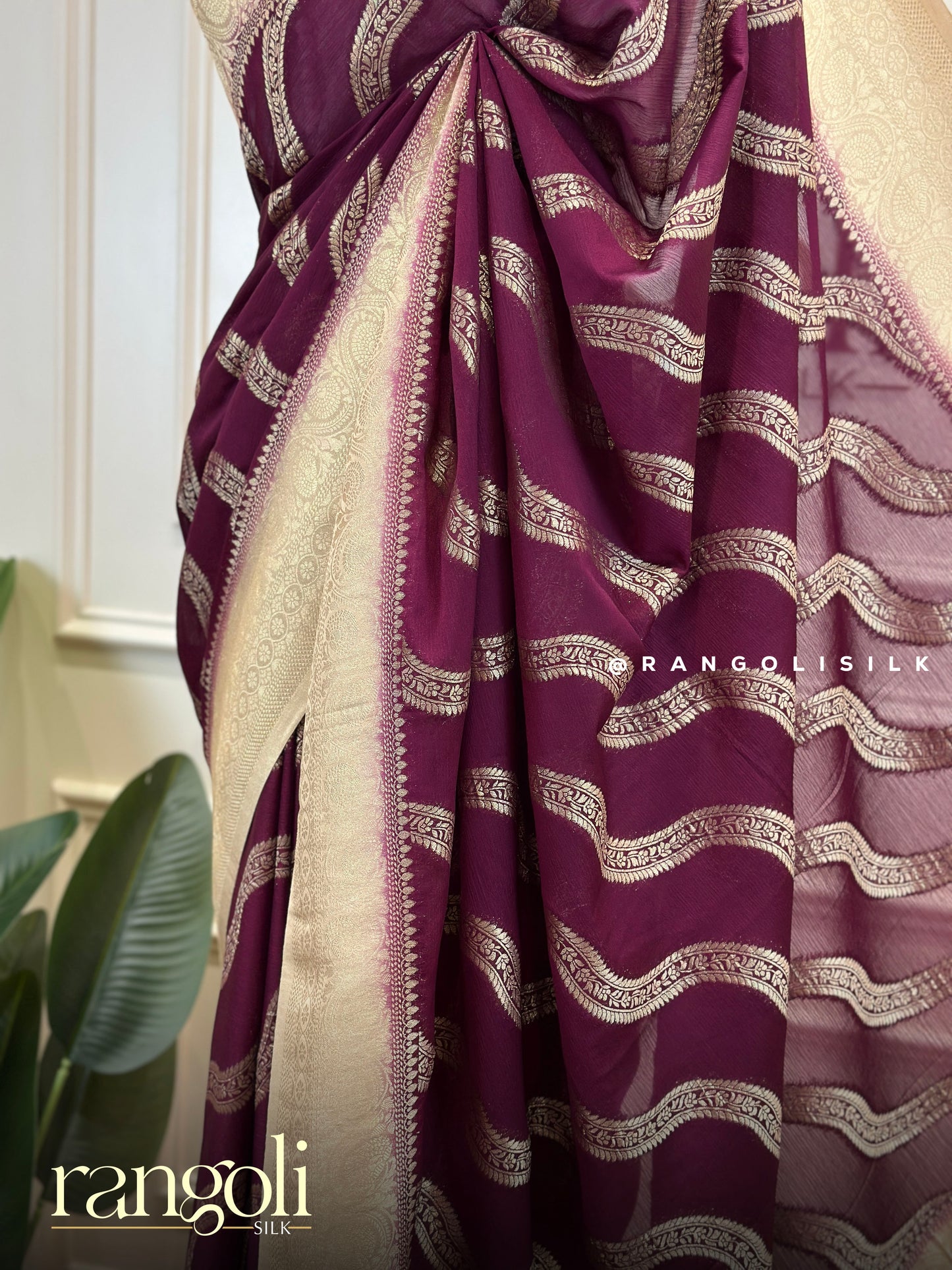 Banarasi Chiffon Georgette Saree with Zari Woven Border - Post 773
