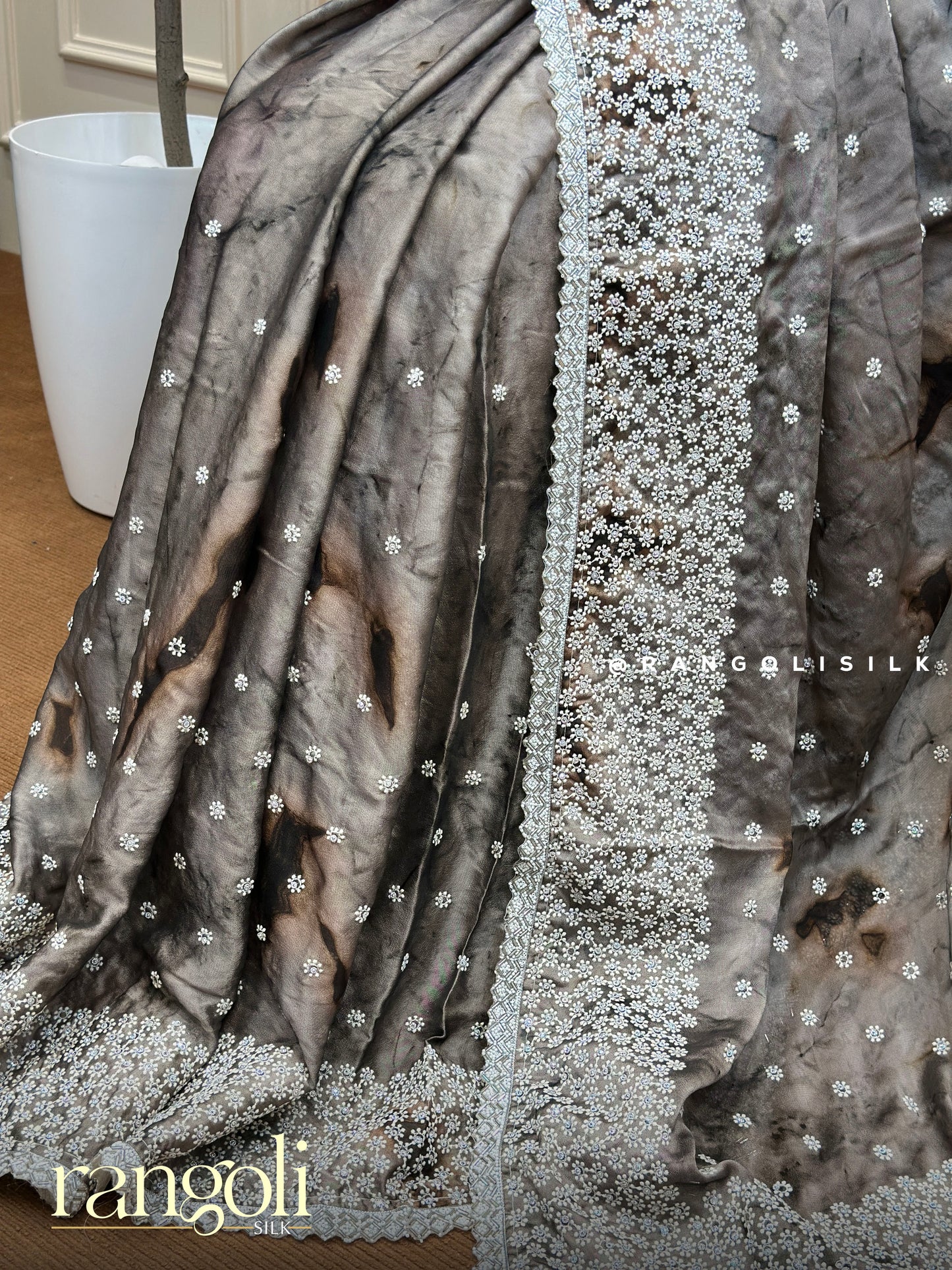 Designer Embroidered Saree with Floral Silver Detailing - Post 701