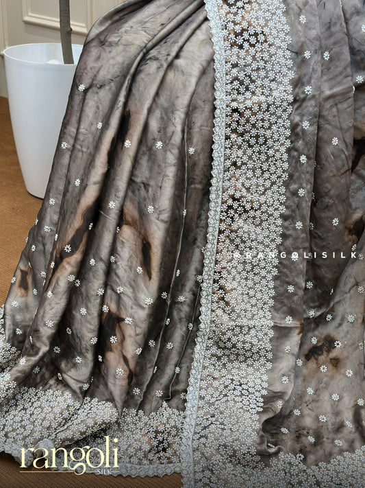 Designer Embroidered Saree with Floral Silver Detailing - Post 701