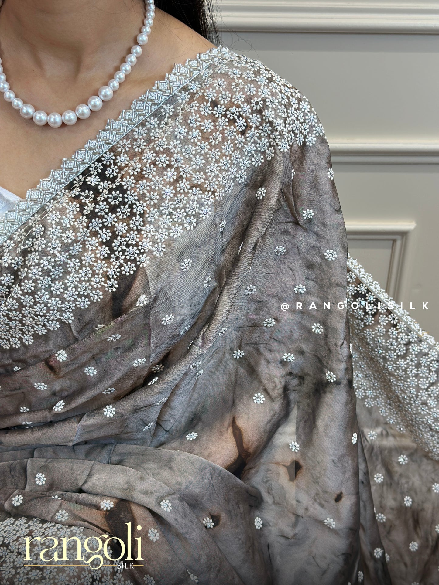 Designer Embroidered Saree with Floral Silver Detailing - Post 701