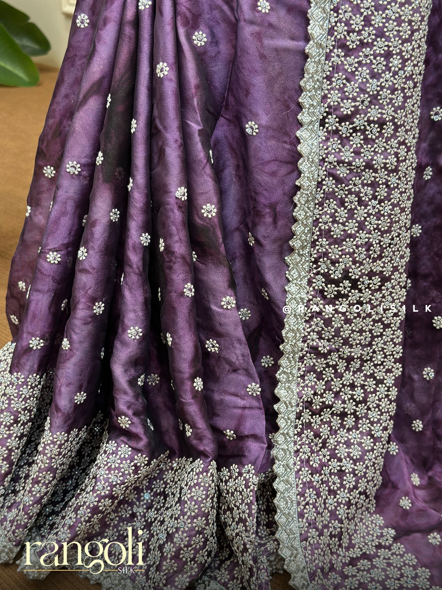 Designer Embroidered Saree with Floral Silver Detailing - Post 701