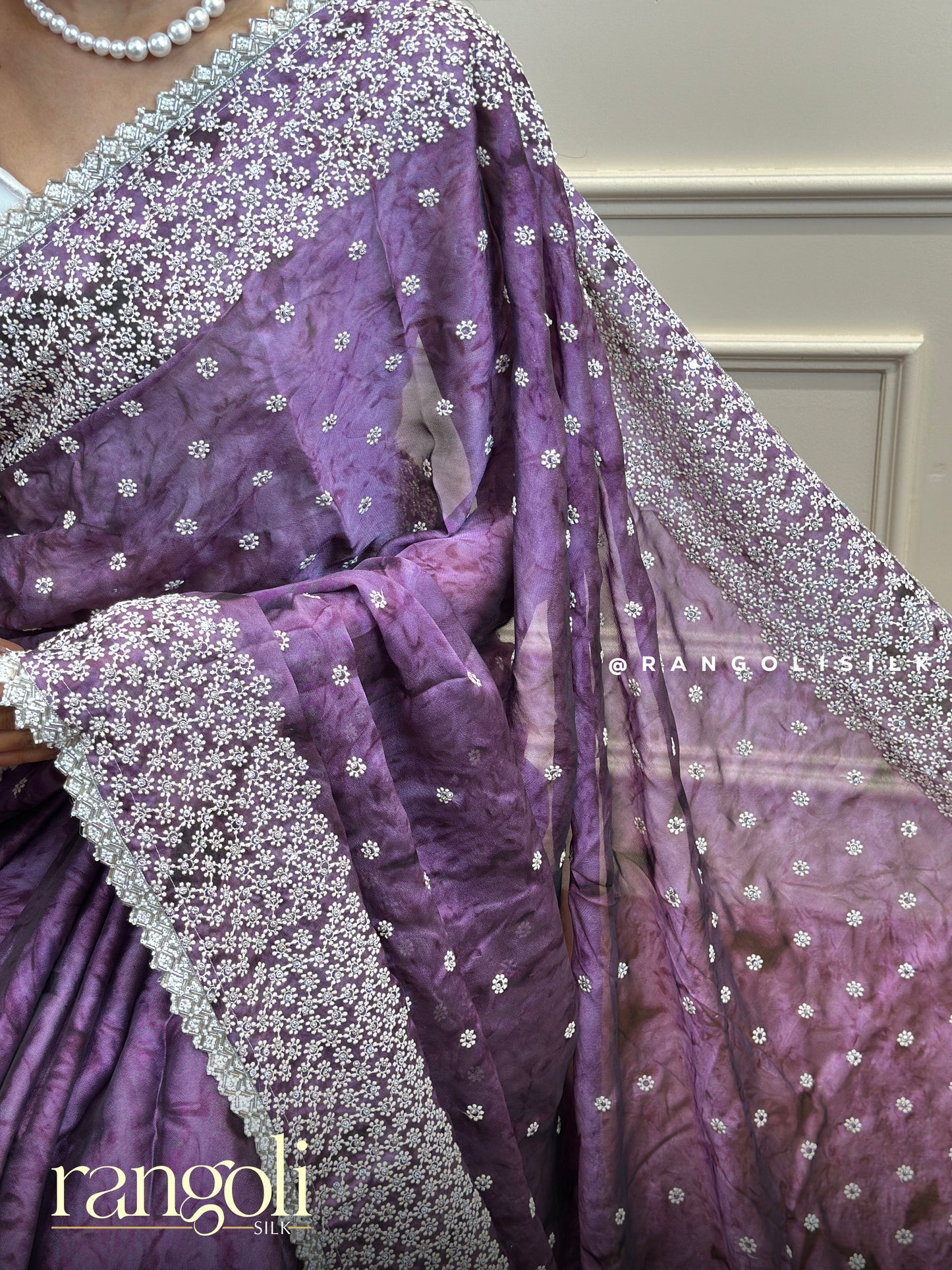 Designer Embroidered Saree with Floral Silver Detailing - Post 701