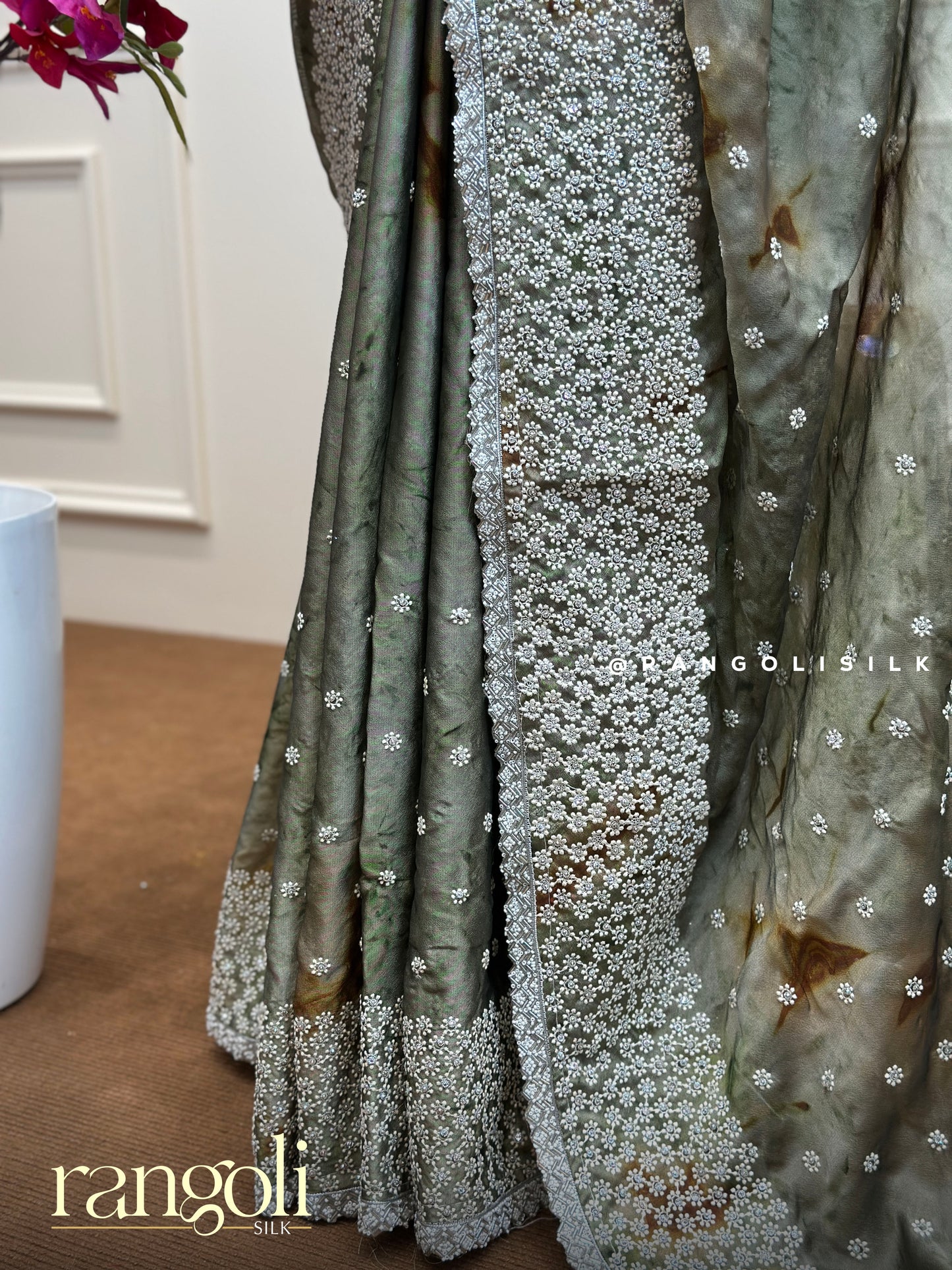 Designer Embroidered Saree with Floral Silver Detailing - Post 701