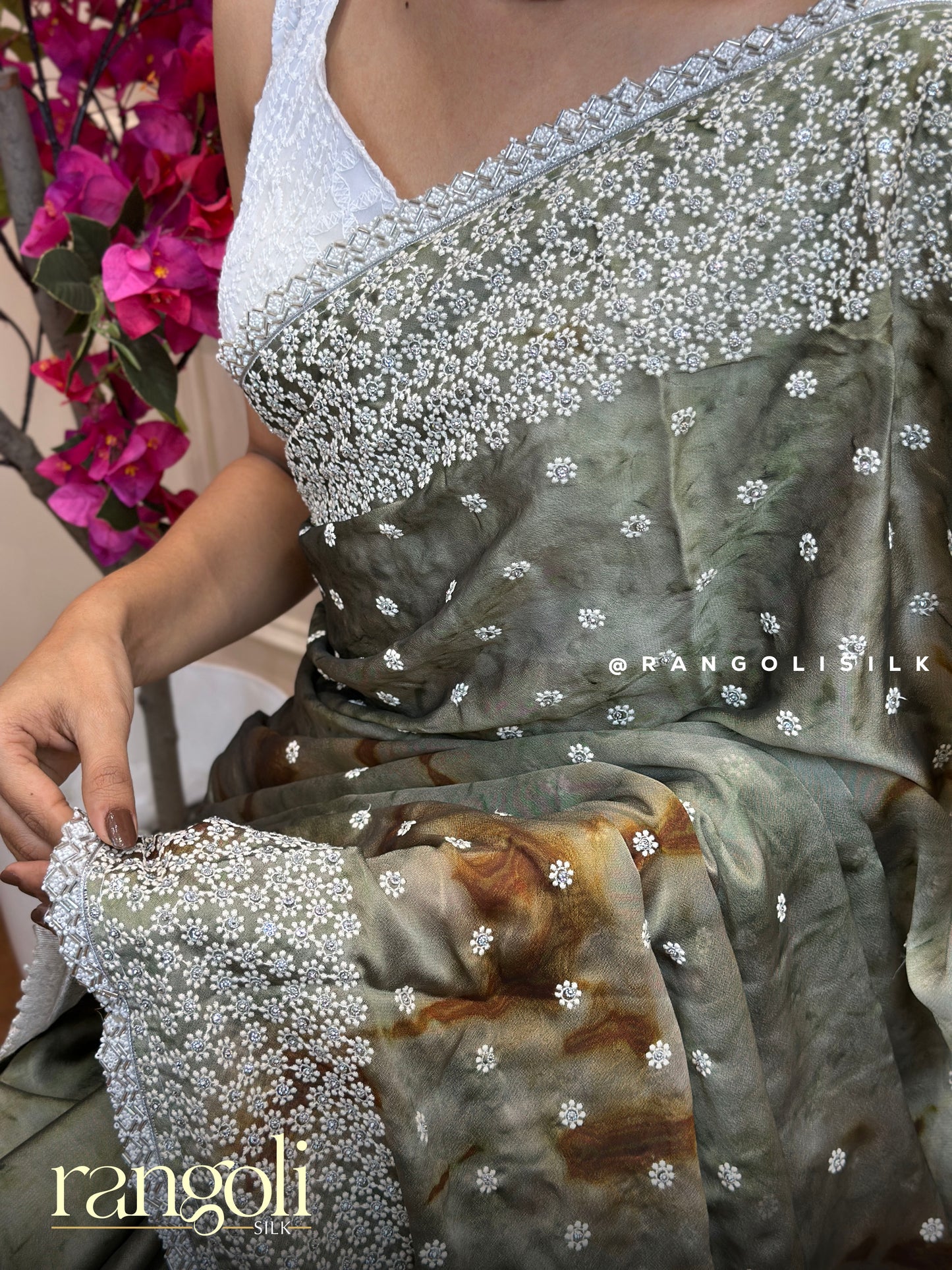 Designer Embroidered Saree with Floral Silver Detailing - Post 701