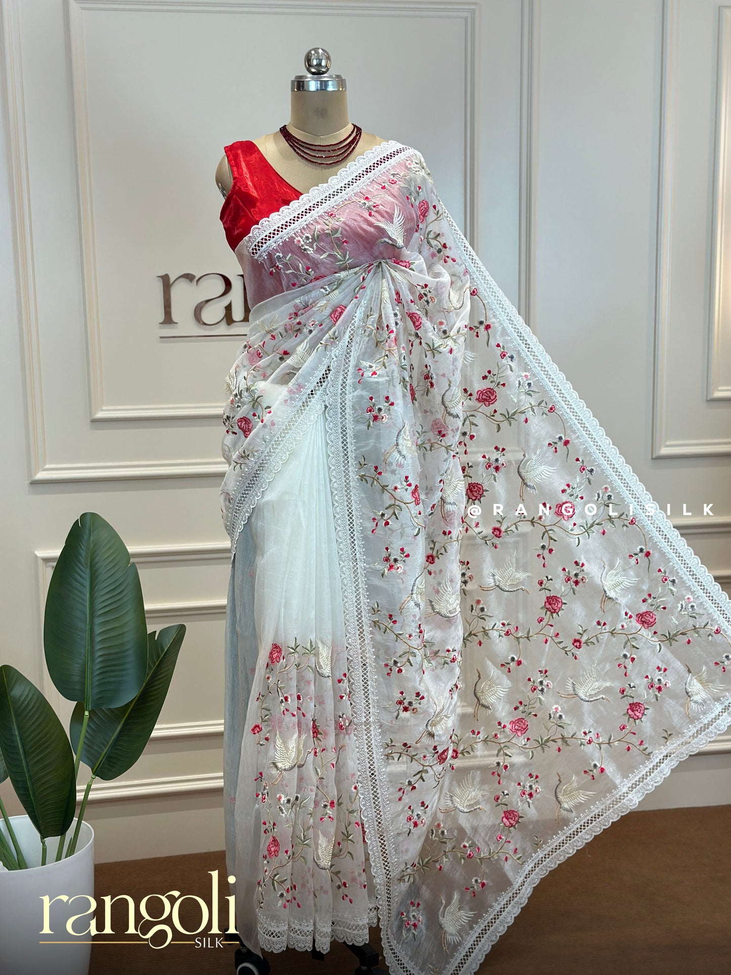 Designer Organza Saree with Delicate Floral Embroidery & Elegant Border - Post 697