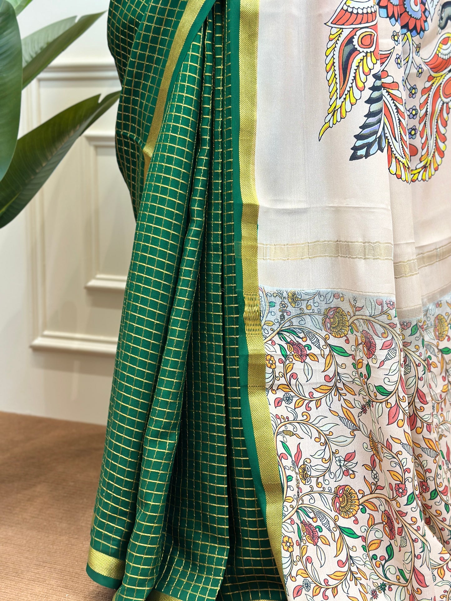 Pure Mysore Crepe Silk Saree with Kalamkari Printed Pallu and Blouse - Post 770