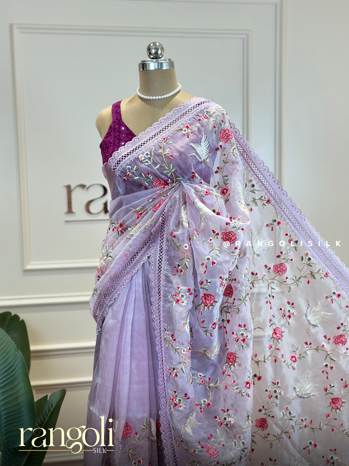 Designer Organza Saree with Delicate Floral Embroidery & Elegant Border - Post 697