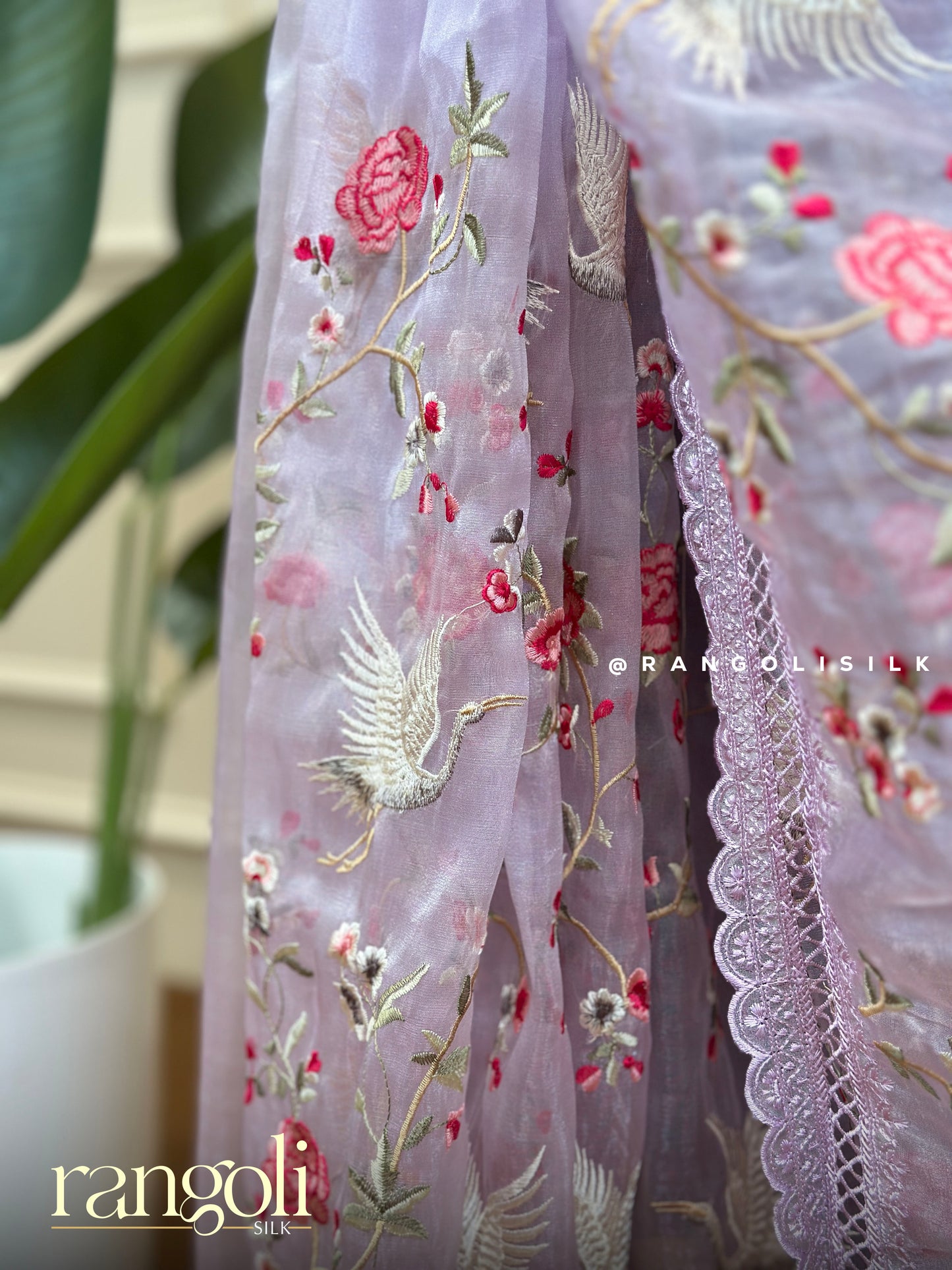 Designer Organza Saree with Delicate Floral Embroidery & Elegant Border - Post 697